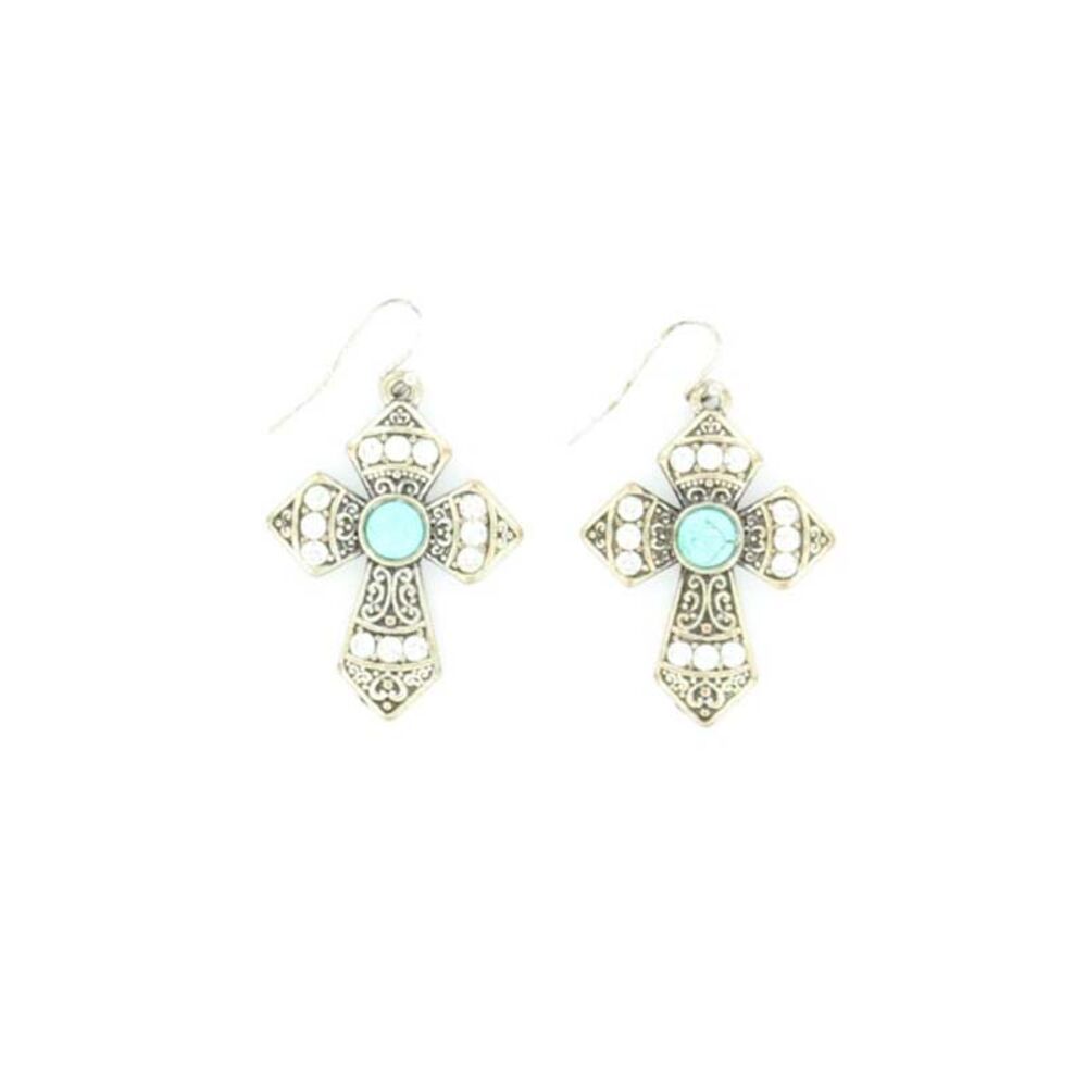 image of Cross with Turquoise Stone Earrings