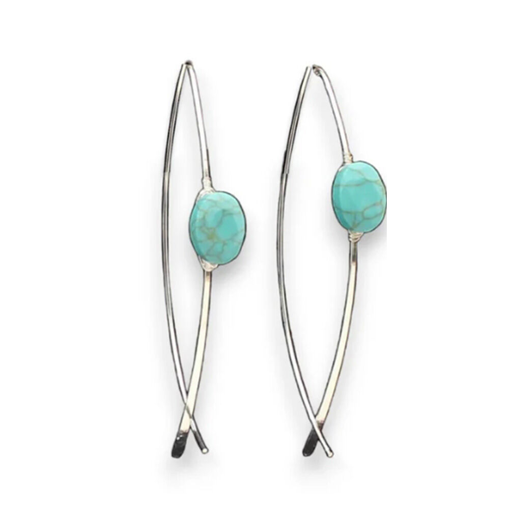 image of Silver Thread Turquiose Stone Earrings