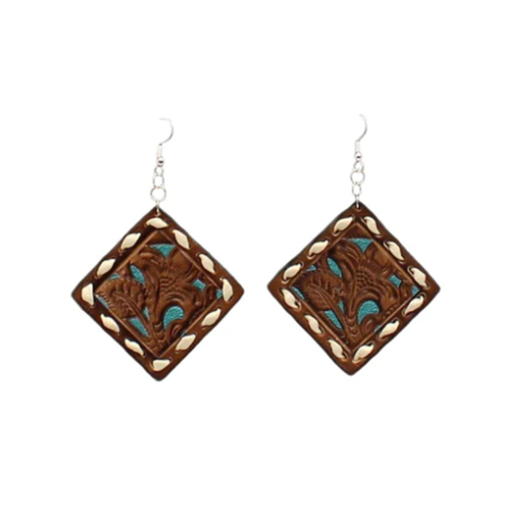 image of Pierced Leather with Turquoise inlay Earrings