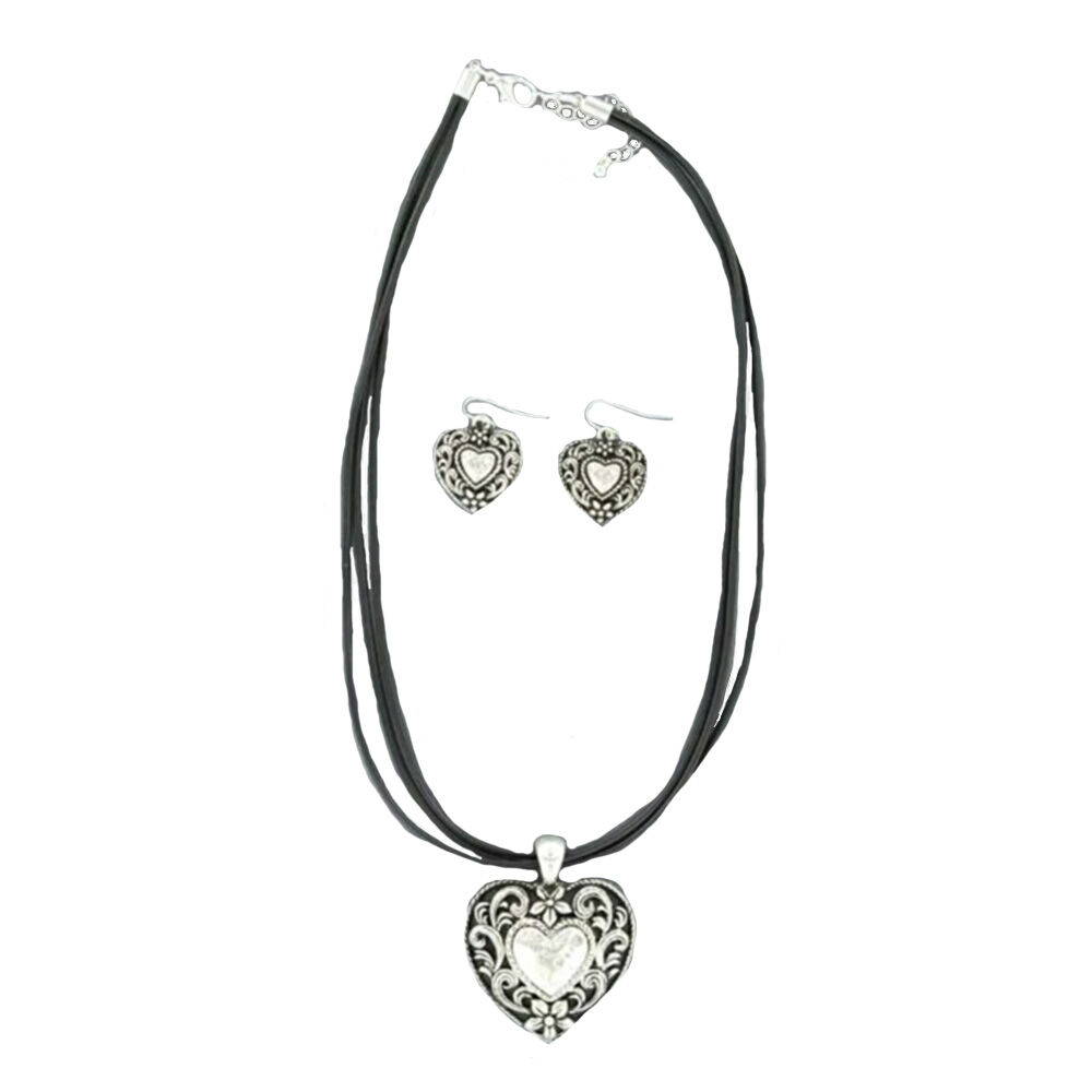 image of Leather Cord Heart Jewelry Set