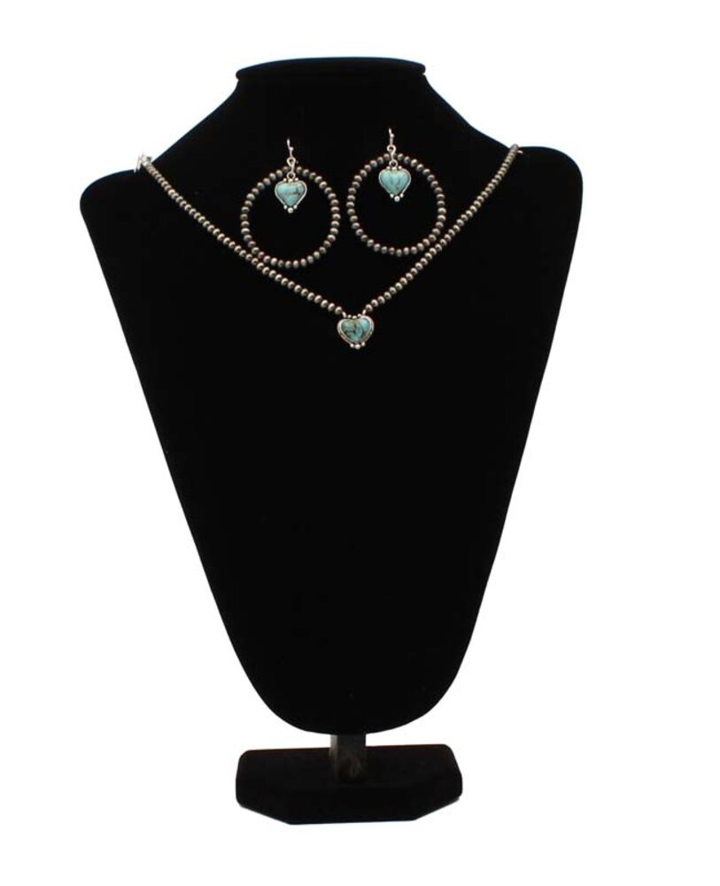 image of Turquoise Heart Beaded Chain Jewelry Set