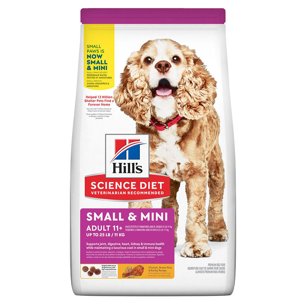image of Dry 11+ Adult Dog Food- Small & Mini, Chicken, Brown Rice and Barley, 4.5 lb
