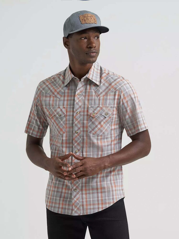 image of Men's Western Snap Button Short Sleeve Shirt, Gray Lights