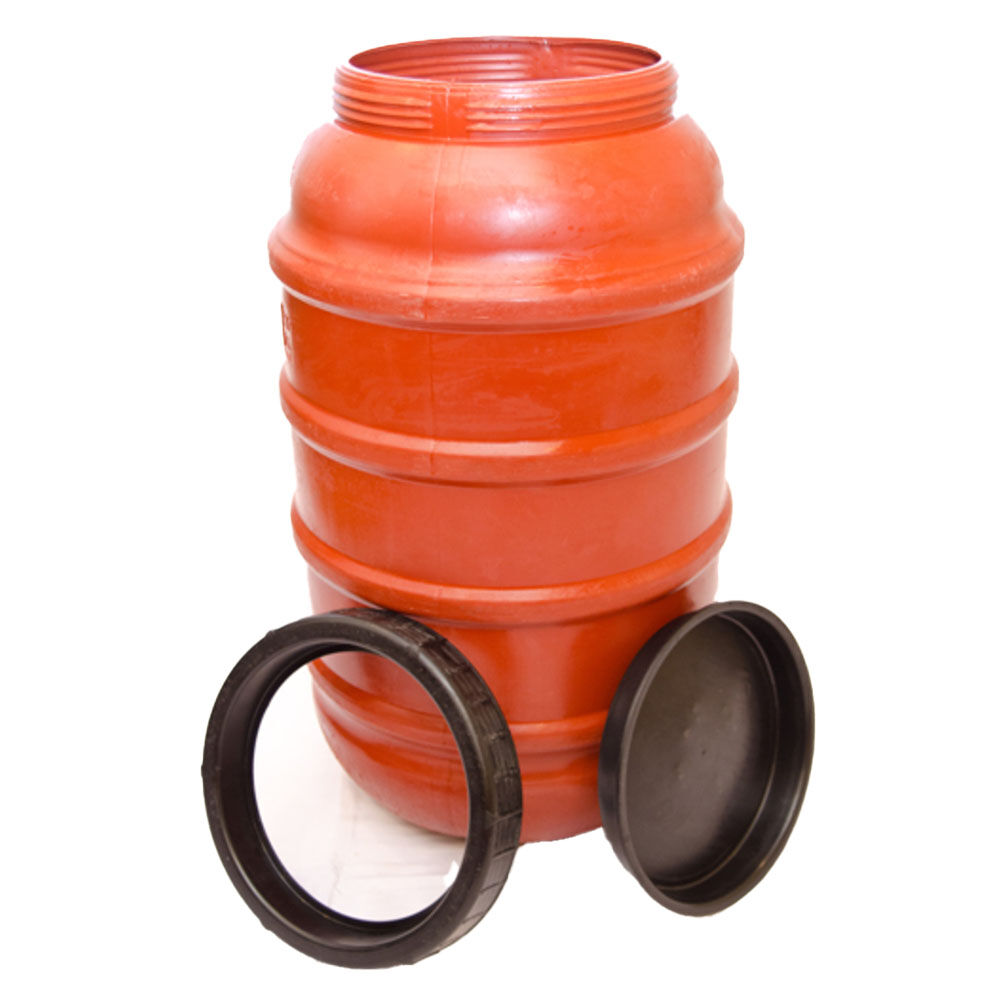 image of USED Spigoted 50 gal Red Poly Screw Top Water Barrel
