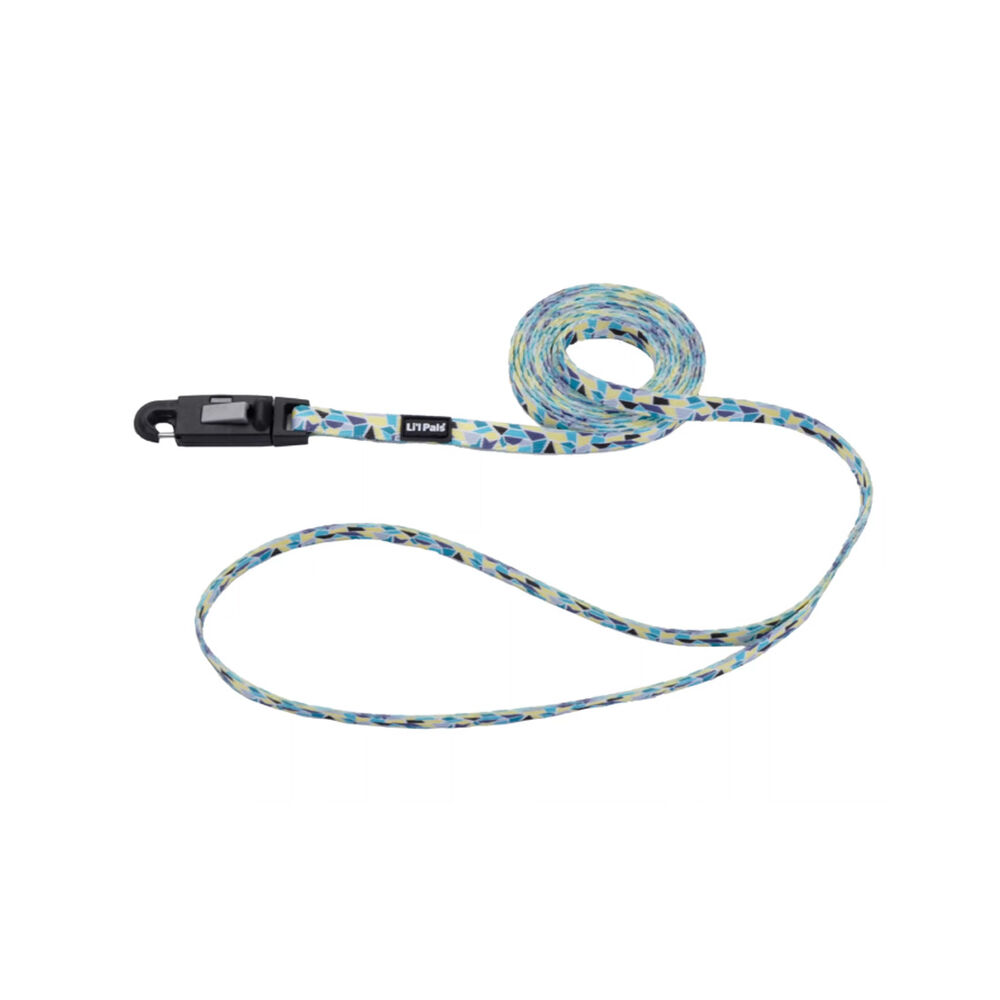 image of Patterned Pet Leash with E-Z Snap - Teal Yellow Gray Stained Glass, XS