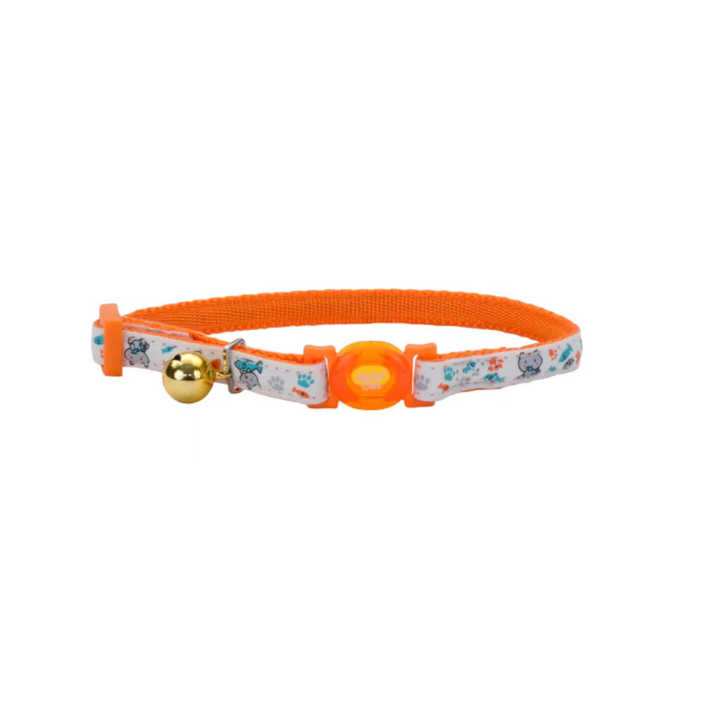 image of Safe Cat Glow in the Dark Adjustable Breakaway Collar - Glowing Orange Cat, S