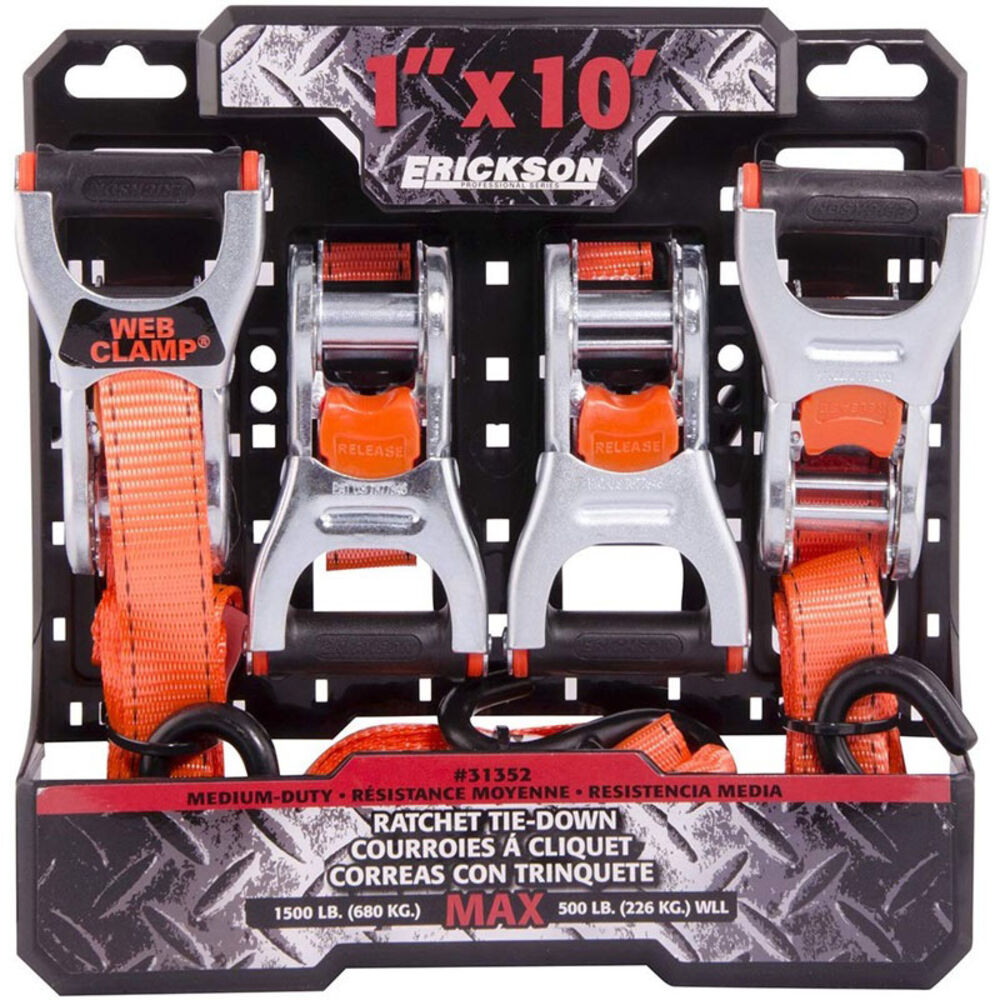 image of Tie-Down with Web Clamp, 1-in X 10-ft, 4-Pack, 1,500 LB. Break Strength