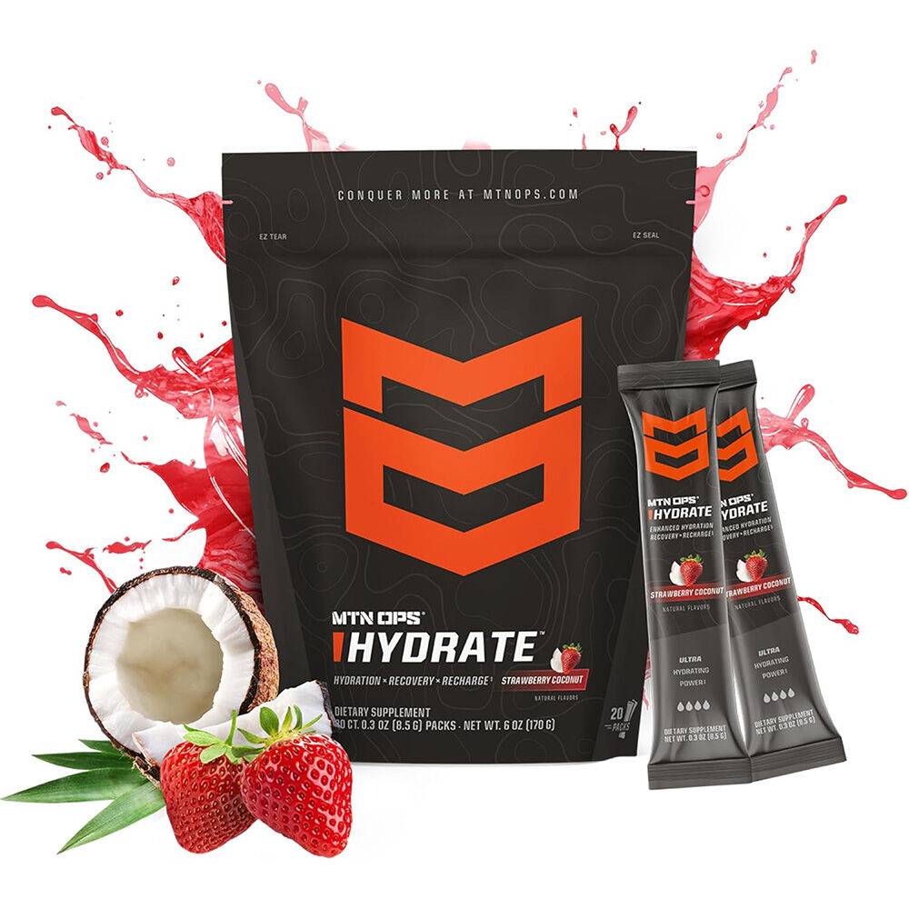 image of HYDRATE Electrolytes Powder Drink Mix, 20 Servings, Strawberry Coconut