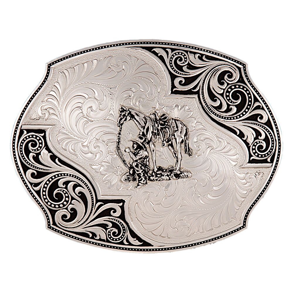 image of Western Lace Whisper Flourish Buckle with Cowboy and Horse