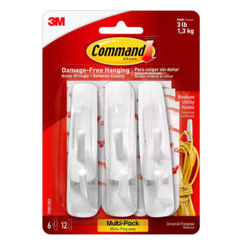 image of Command Medium White Hanging Hooks, 6 pk