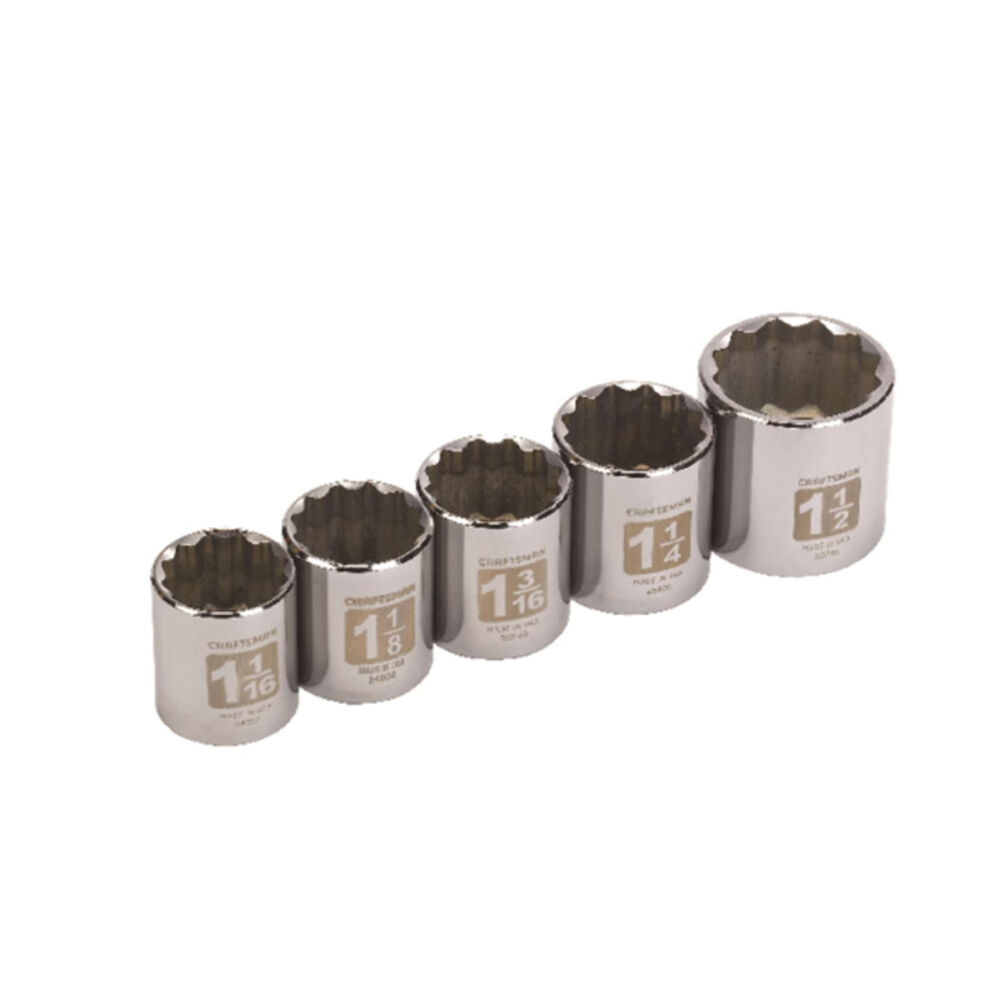 image of 1-1/2 in. x 1/2 in. drive SAE 12 Point Standard Socket Set 5 pc.