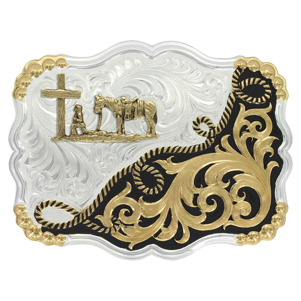 image of Two Tone Half-n- Half Rope Buckle with Christian Cowboy