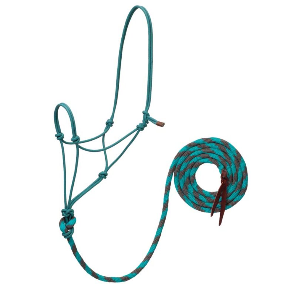 image of Ecoluxe Bamboo Rope Halter with 10-foot Lead, Average Horse, Turquoise/Charcoal