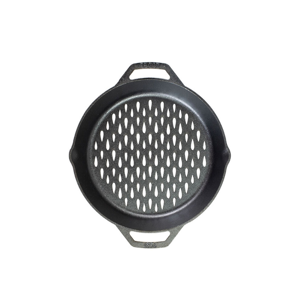 image of Seasoned Cast Iron Dual Handle Grilling Basket, 12 in.