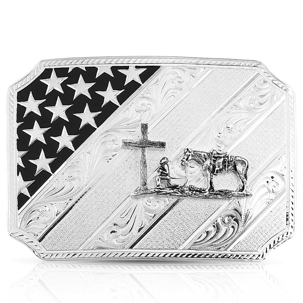 image of All American Christian Cowboy Silver Buckle