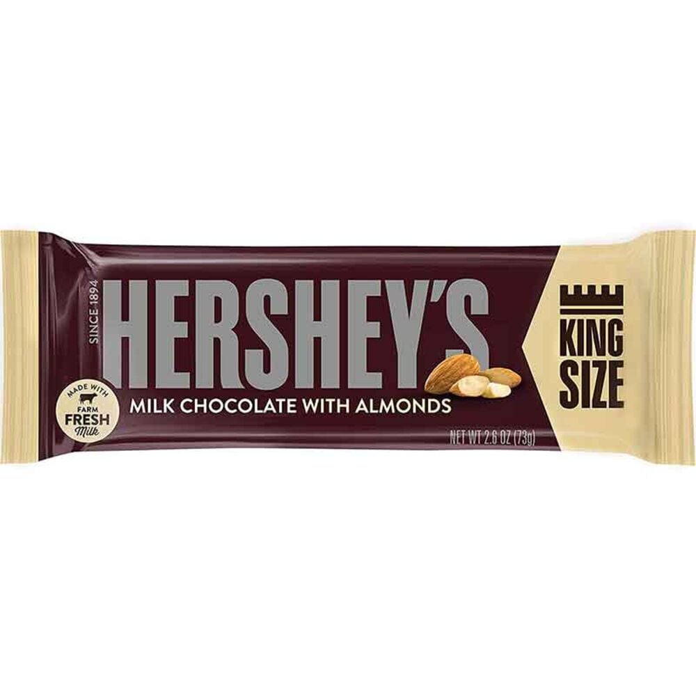 image of King Size Milk Chocolate Bar with Almonds, 2.6 oz 