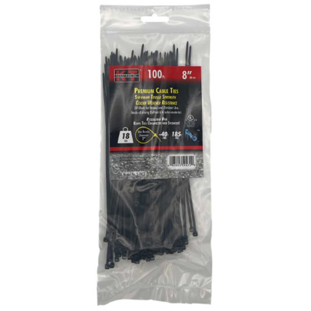 image of 8 in Ultra Light Duty Premuim Cable Ties, UV Black, 100 pc