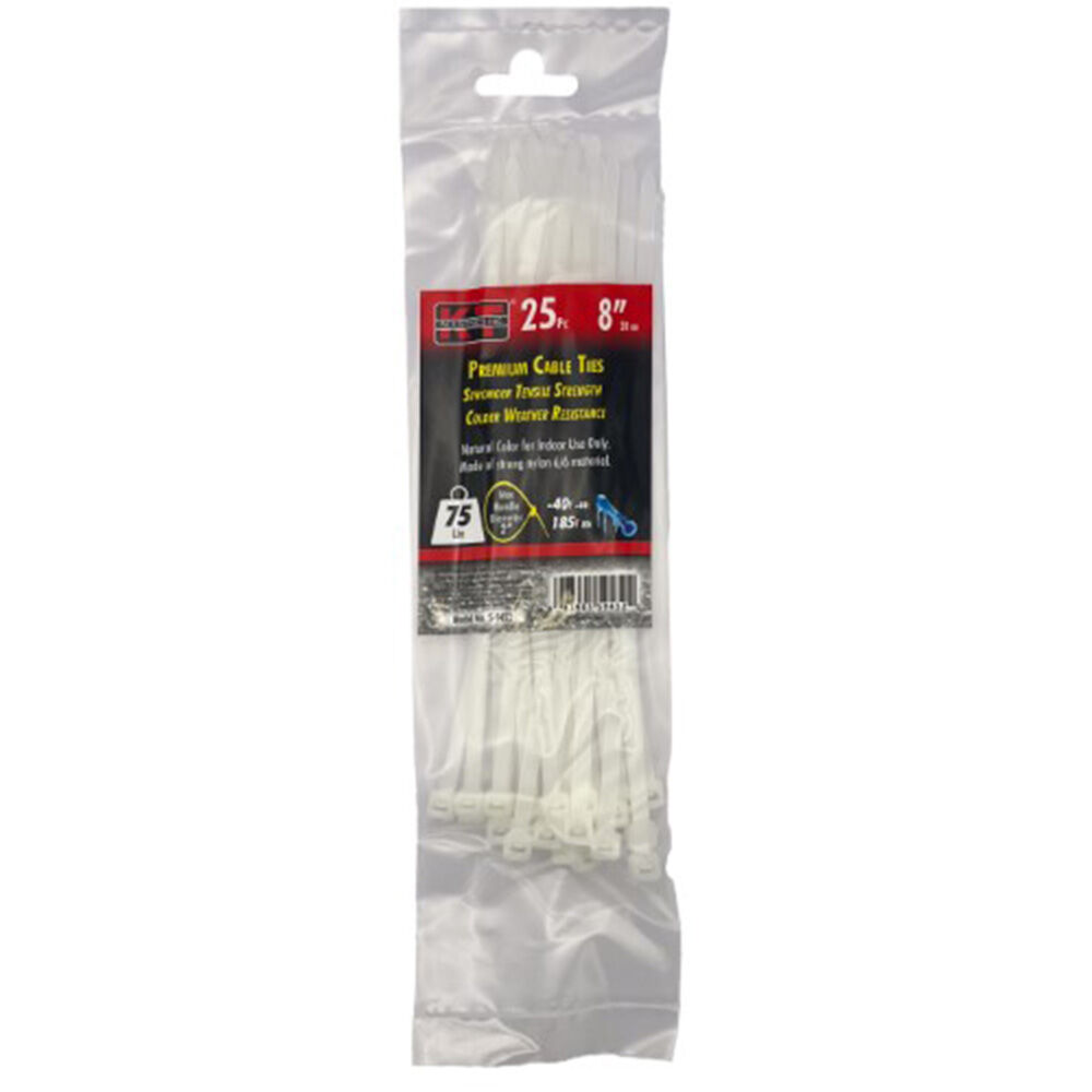 image of 8 in Standard Duty Premuim Cable Ties, Natural, 25 pc