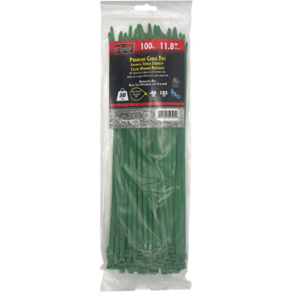 image of 11.8 in Standard Duty Premium Cable Ties, Green, 100 pc