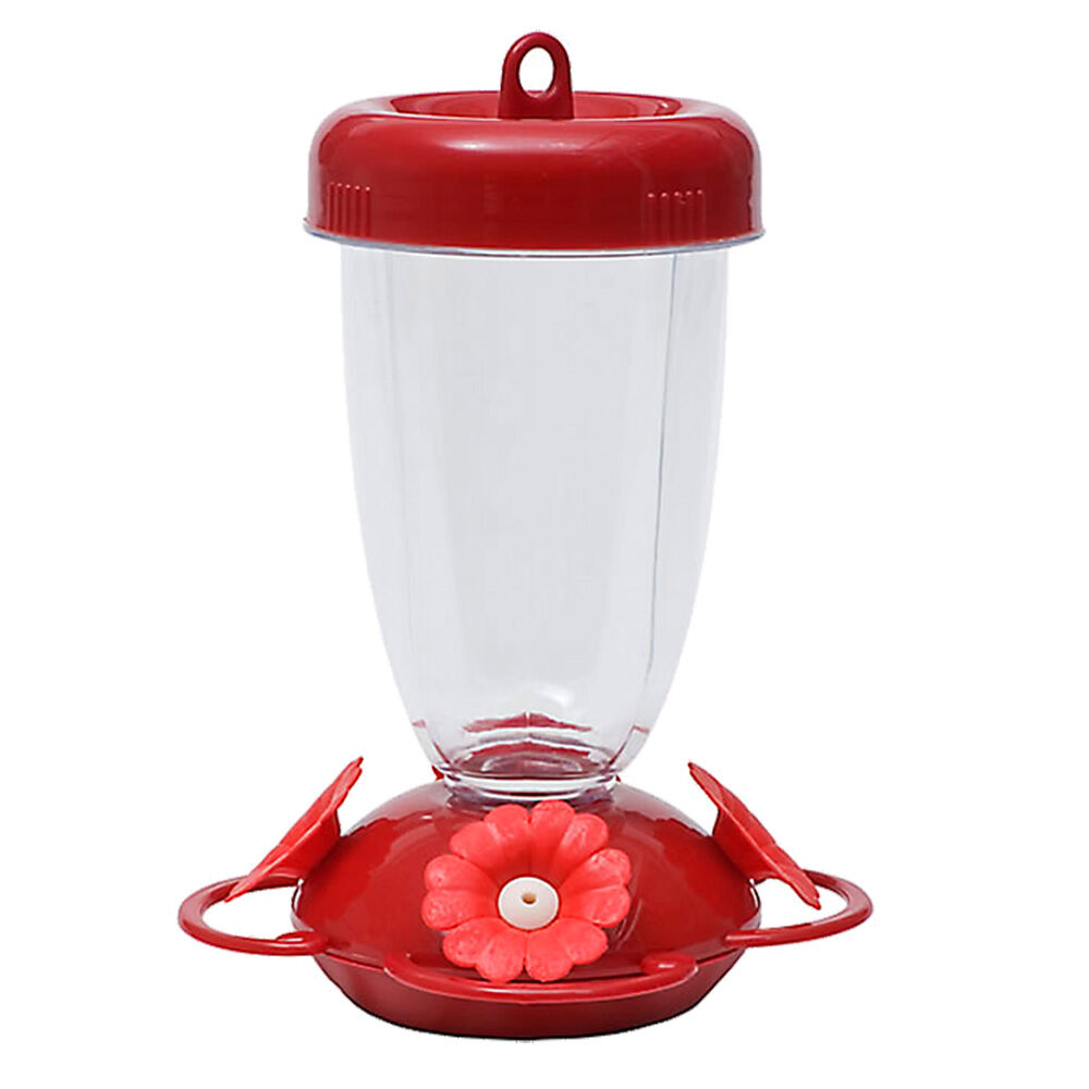 image of Red Flower Top Fill Plastic Hummingbird Feeder