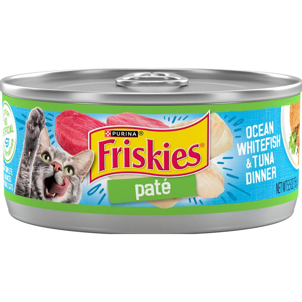 image of Friskies Wet Cat Food- Classic Pate, Ocean White Fish and Tuna, 5.5 oz