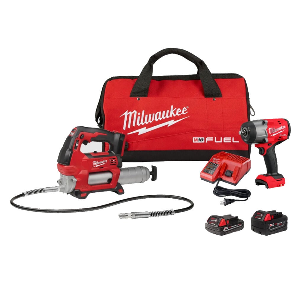 image of M18 FUEL 18V Lithium-Ion Brushless Cordless High Torque 1/2 in Impact Wrench with Friction Ring and Grease Gun Combo Set