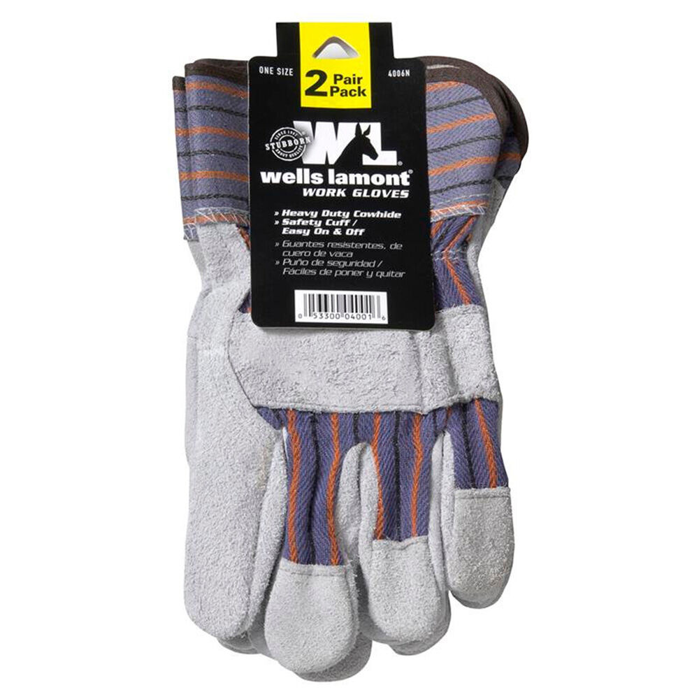 image of Men's Cowhide Leather Work Gloves, One Size, 2 pk