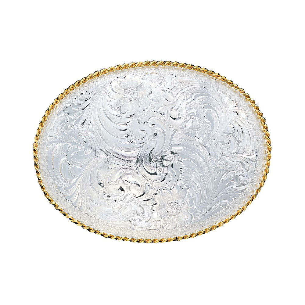 image of Engraved Western Belt Buckle Silver