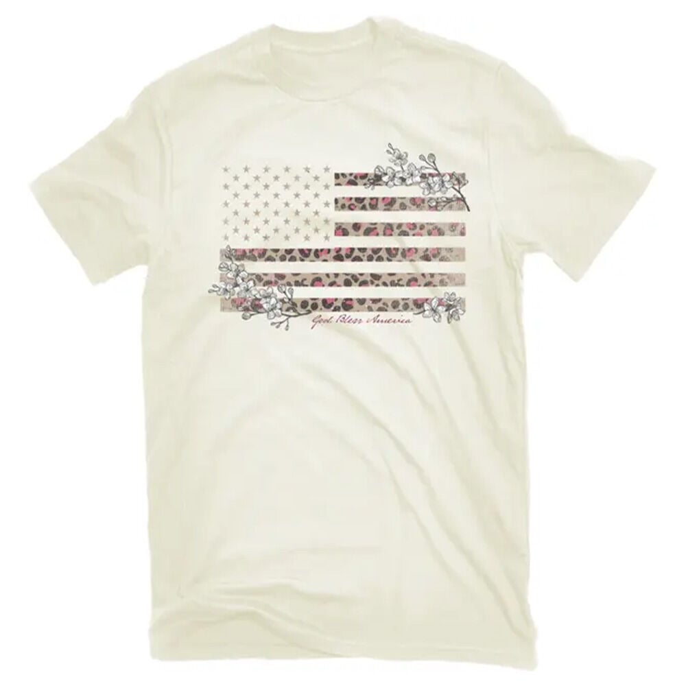 image of Women's God Bless America Leopard Flag T-Shirt