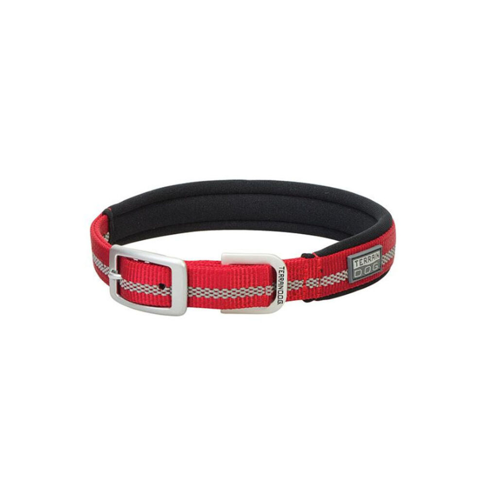 image of Reflective Neoprene Lined Dog Collar, Red, 1-inch x 19-inch