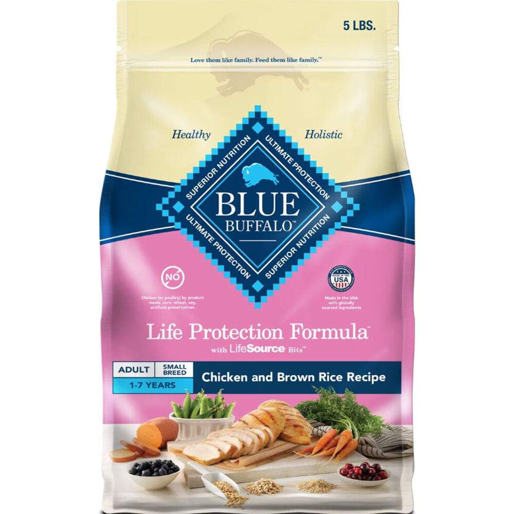 image of BLUE Life Protection Formula Small Breed Adult Dog Dry Food Chicken and Brown Rice, 6 lb