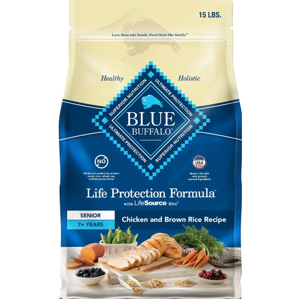 image of BLUE Life Protection Formula Senior Dog Dry Food Chicken and Brown Rice, 15 lb
