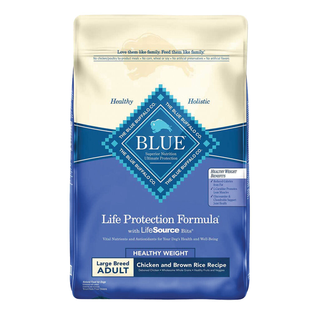 image of BLUE Life Protection Formula Healthy Weight Large Breed Chicken and Brown Rice Dry Dog Food, 30 lb