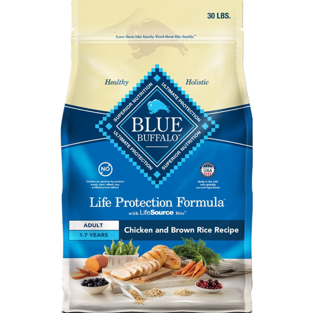 image of BLUE Life Protection Formula Adult Dog Dry Food Chicken and Brown Rice, 30 lb