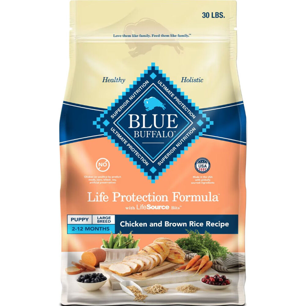 image of BLUE Life Protection Formula Large Breed Dog Dry Food Puppy Chicken and Brown Rice, 30 lb
