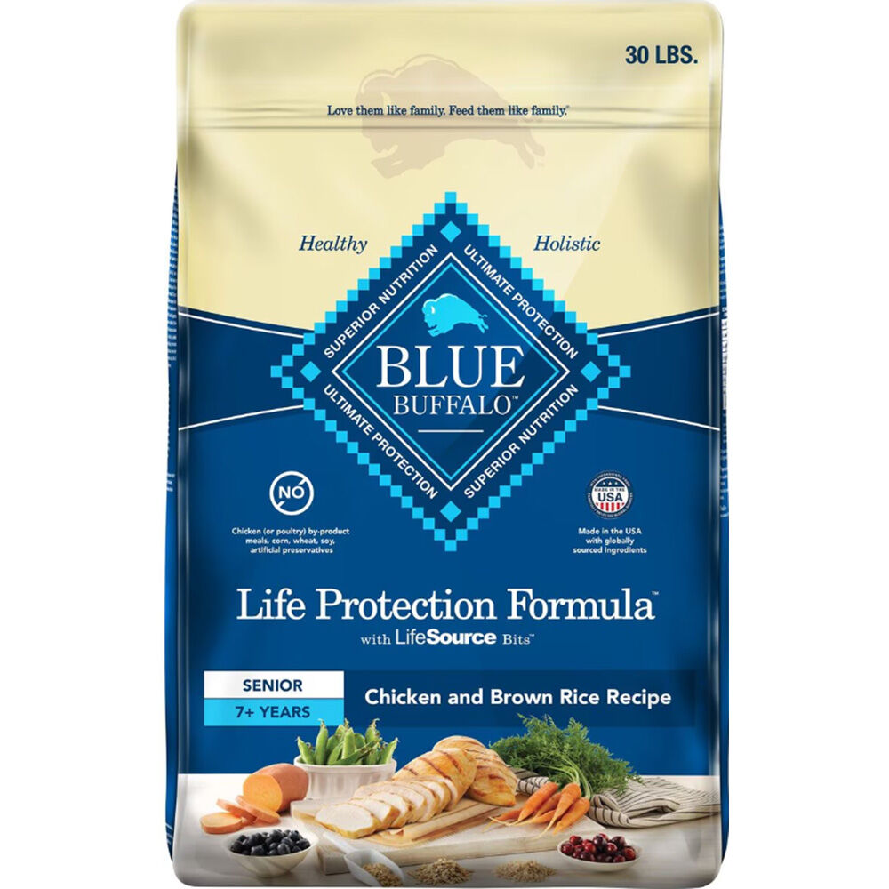 image of BLUE Life Protection Formula Senior Dog Dry Food Chicken and Brown Rice, 30 lb