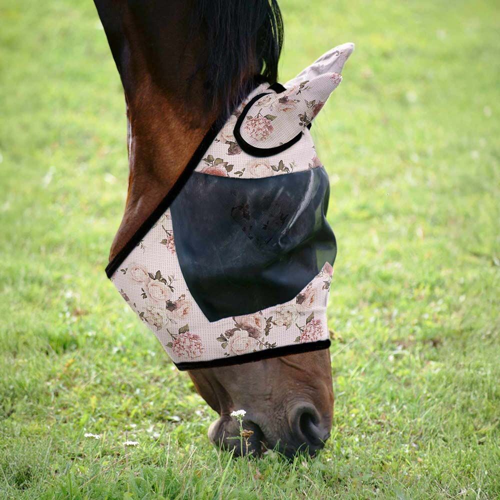 image of Expression Deluxe Mesh Fly Mask with Ears - Rose Garden - Full