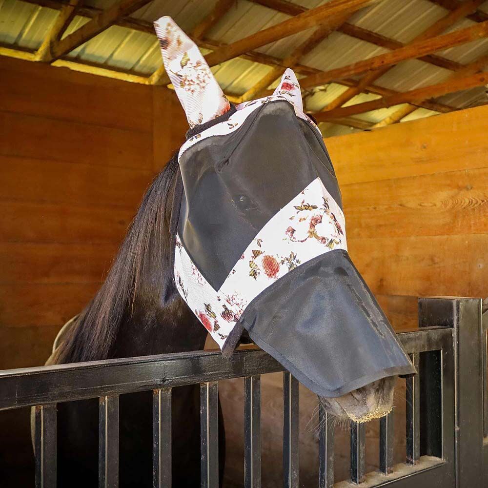 image of Expression Deluxe Mesh Fly Mask with Ears and Nose - Rose Garden - Full