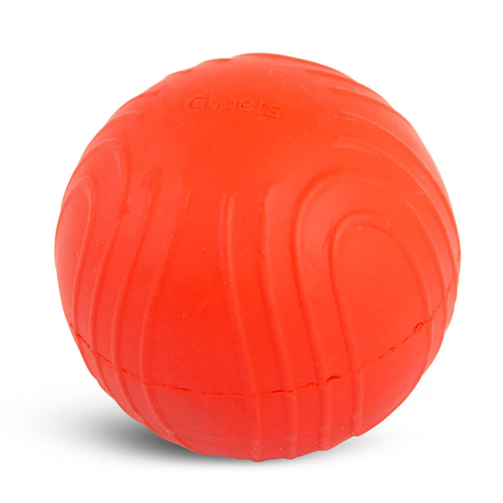 image of Red Bouncing Ball with Waves Natural Rubber Dental Dog Chew Toy for Energetic Play - Medium