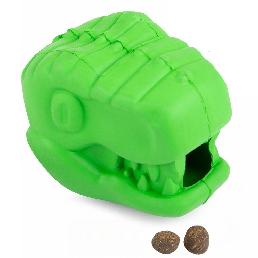 image of T-Rex Natural Rubber Treat Dispensing Dental Dog Chew Toy for Medium Chewers with Vanilla Scent - Green - Large