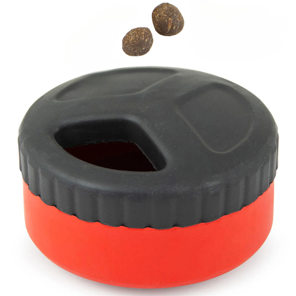 image of Red Hockey Puck Natural Rubber Treat Dispensing Dental Dog Chew Toy - Small