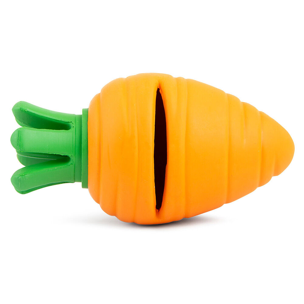 image of Carrot Natural Rubber Treat Dispensing Dental Dog Chew Toy with Slit - Medium