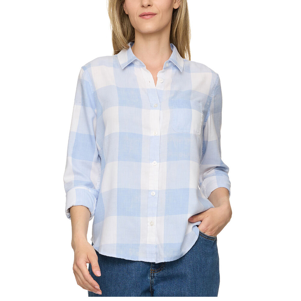 image of Women's Bessie Burnout Long Sleeve Shirt, Blue/Cream