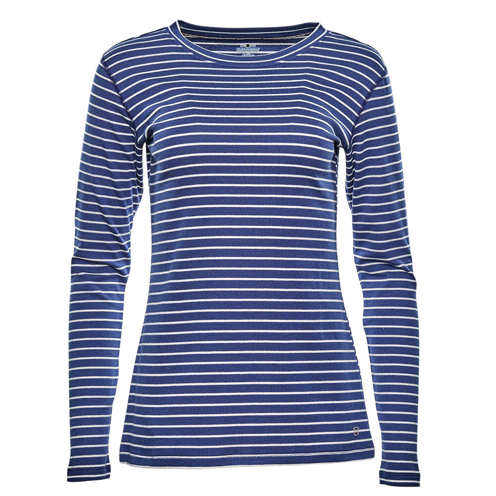 image of Women's Tug-Free Long Sleeve Striped Crew Shirt, Navy/Sand