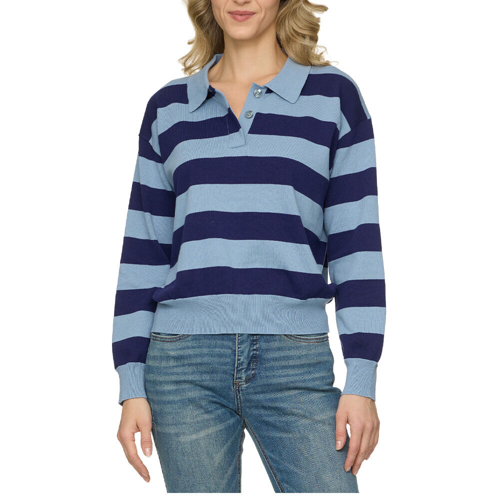 image of Women's Chelsea Long Sleeve Rugby Sweater, Navy/Cream