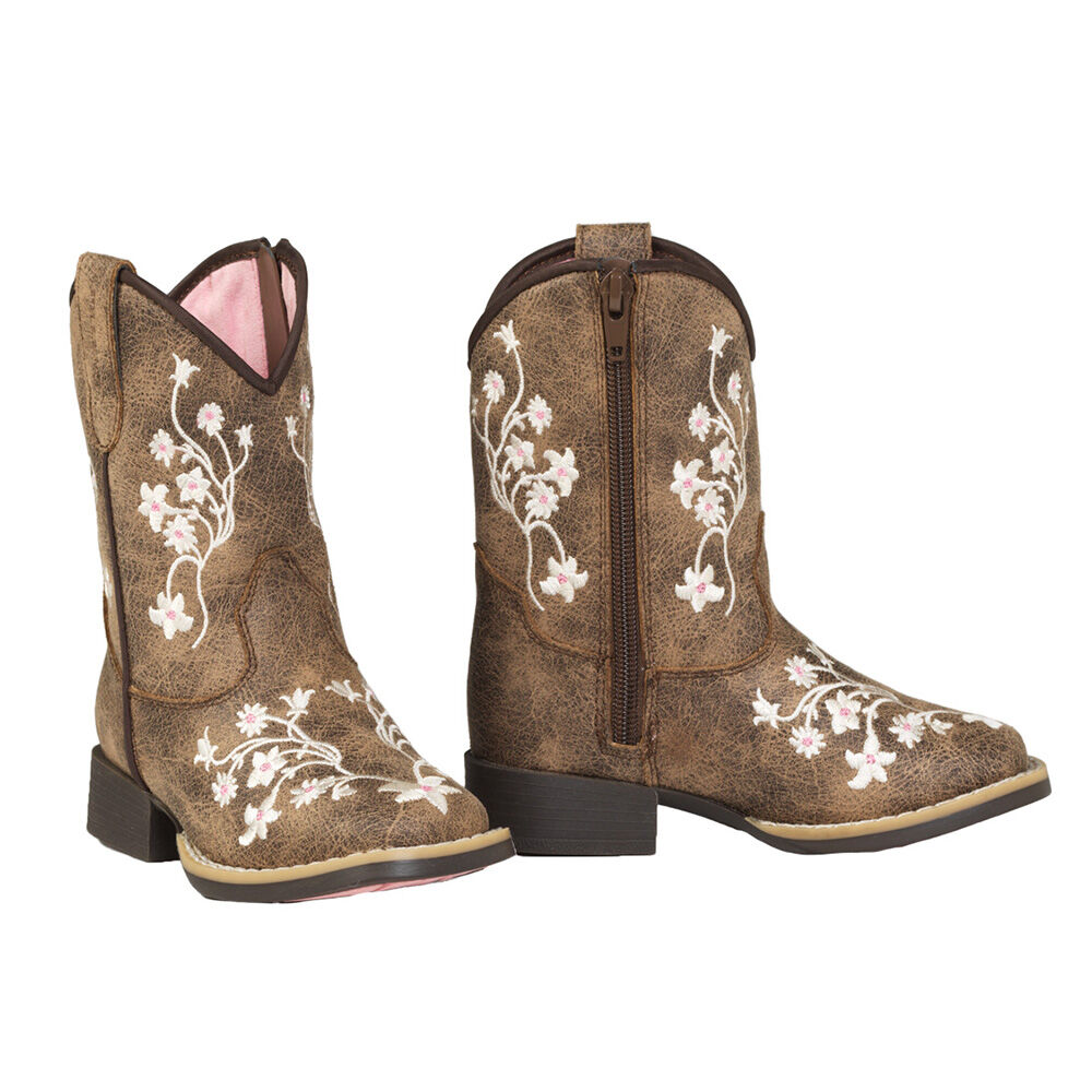 image of Girls' Brown with White Lily Floral Boot