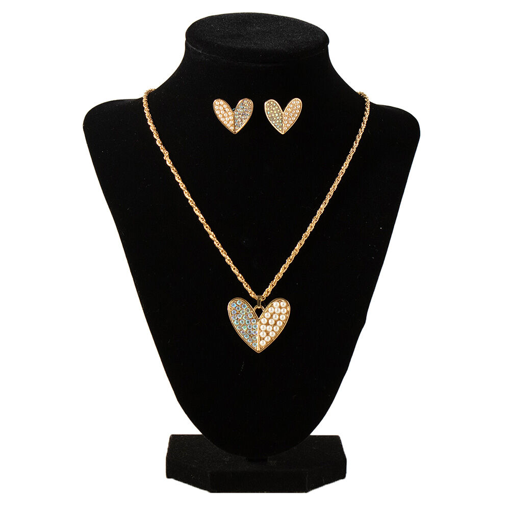 image of Women's Crystal Pearl Heart Jewelry Set