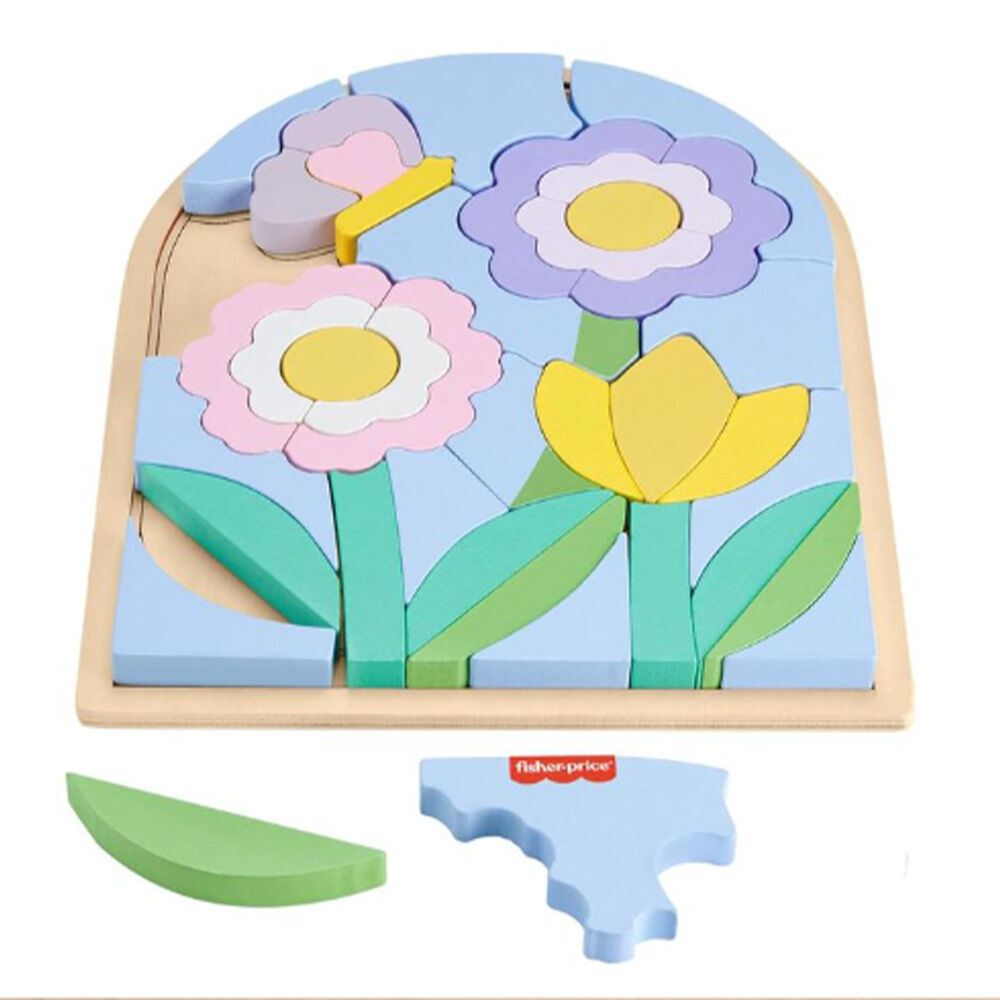 image of 38 pc Wooden Flower Puzzle Blocks