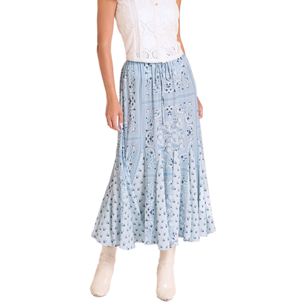 image of Women's Mixed Print Challis Maxi Skirt, Cerulean