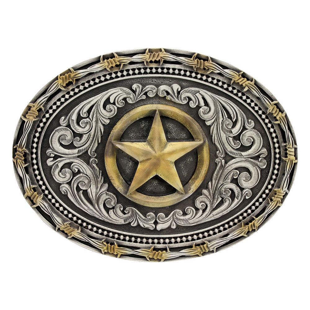 image of Two tone Rope & Barbed Wire Classic Impressions Lone Star Attitude Buckle